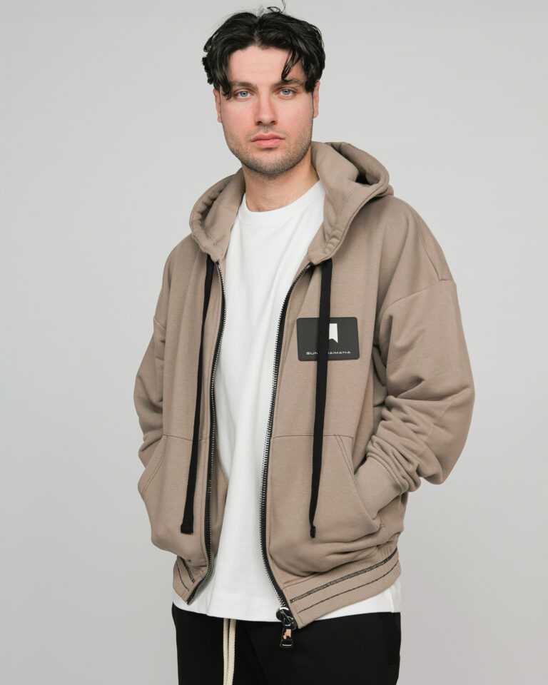 3-STRUCTURE-Taupe zip hoodie